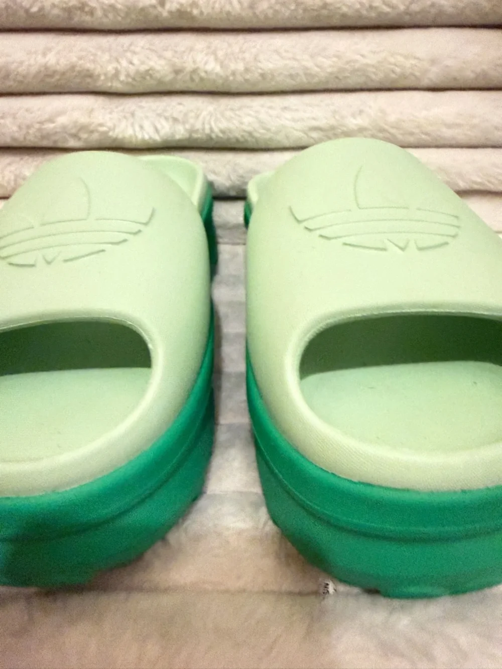 adidas Mint Green Slide Sandals with Dark Green Sole